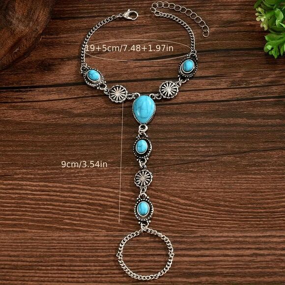 Boho Western Turquoise Finger Bracelet - Picture 4 of 5